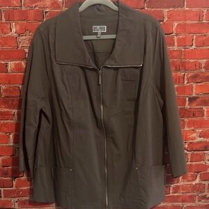 JM Collection Green Solid Mid-Length Long Sleeve Women's Jacket  Size 20W